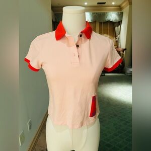 ClVIN KLEIN JEANS Stylish Pink and Red Women's Polo Top